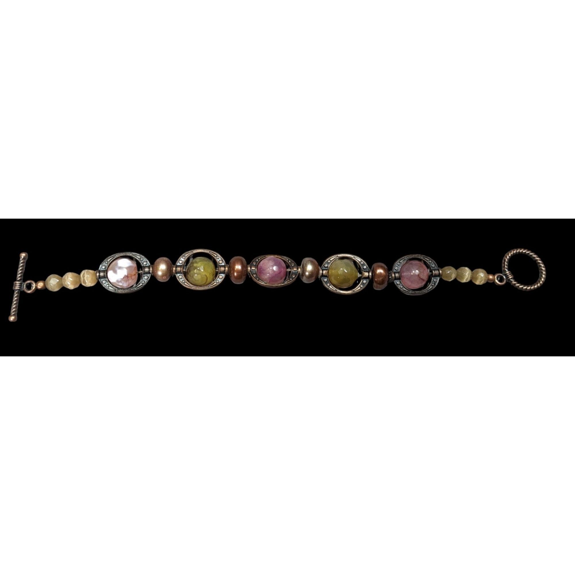 Handmade Handcrafted Green And Pink Multi-Stone Beaded Bracelet With Size ONE SIZE - 2 Thumbnail