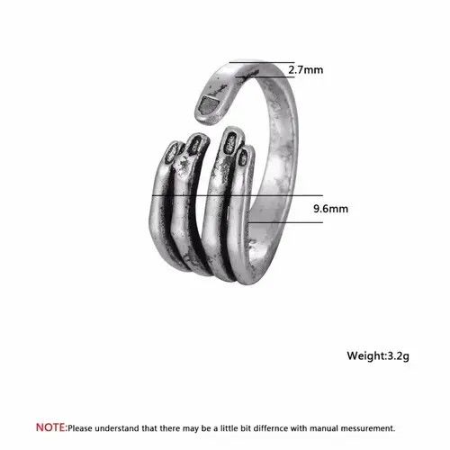 Jewelry × Vintage Hand Finger Ring Art Silver Anatomy Human Jewelry Rings Size ONE SIZE - 3 Thumbnail