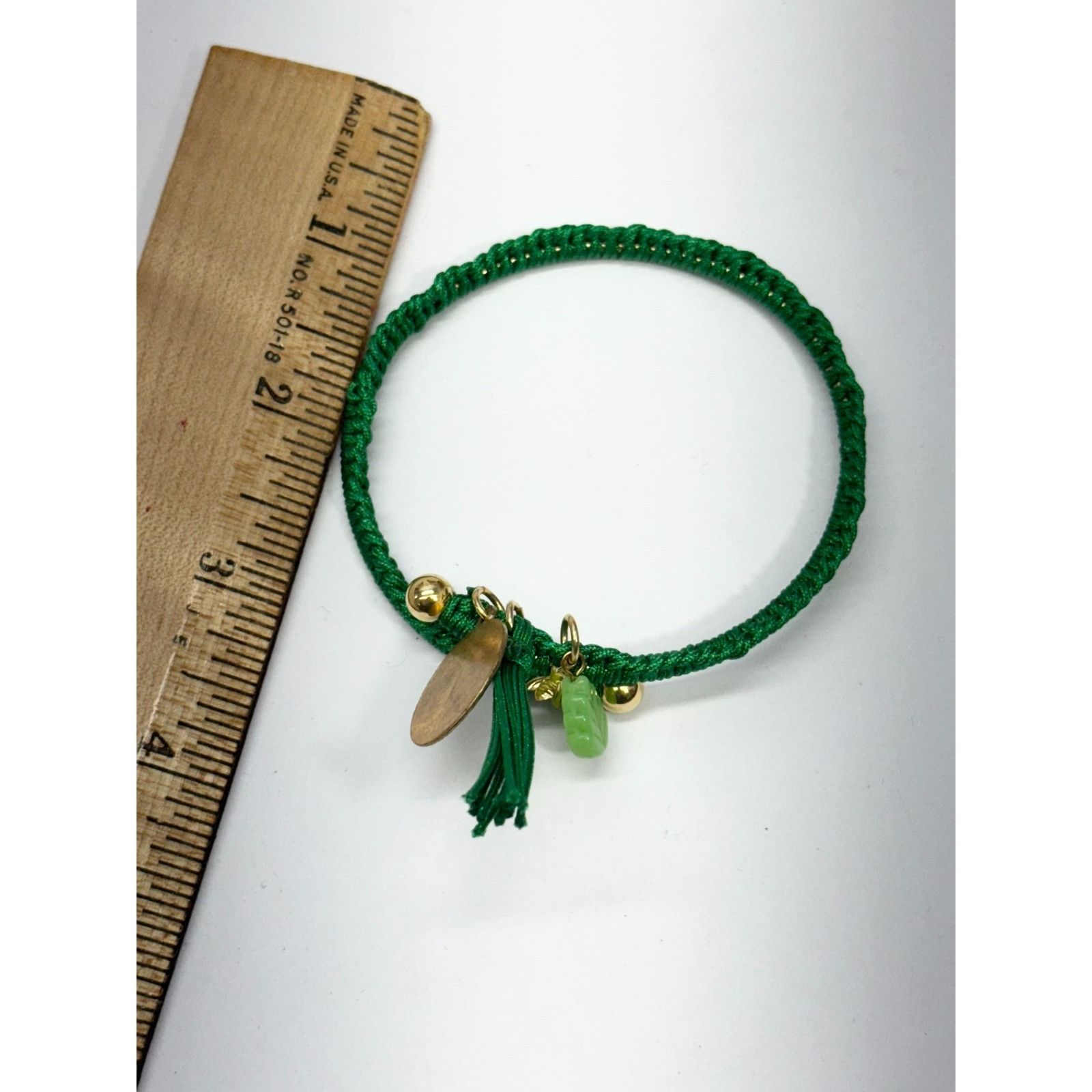 Vintage Vintage green tree of life glass leaf charm tassel bracelet Size ONE SIZE - 4 Thumbnail