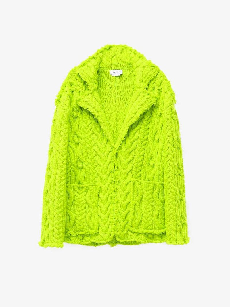 Alexander McQueen o1srvl11e0326 Oversized Cable Knit Cardigan in Yellow Size XL / US 12-14 / IT 48-50 - 1 Thumbnail