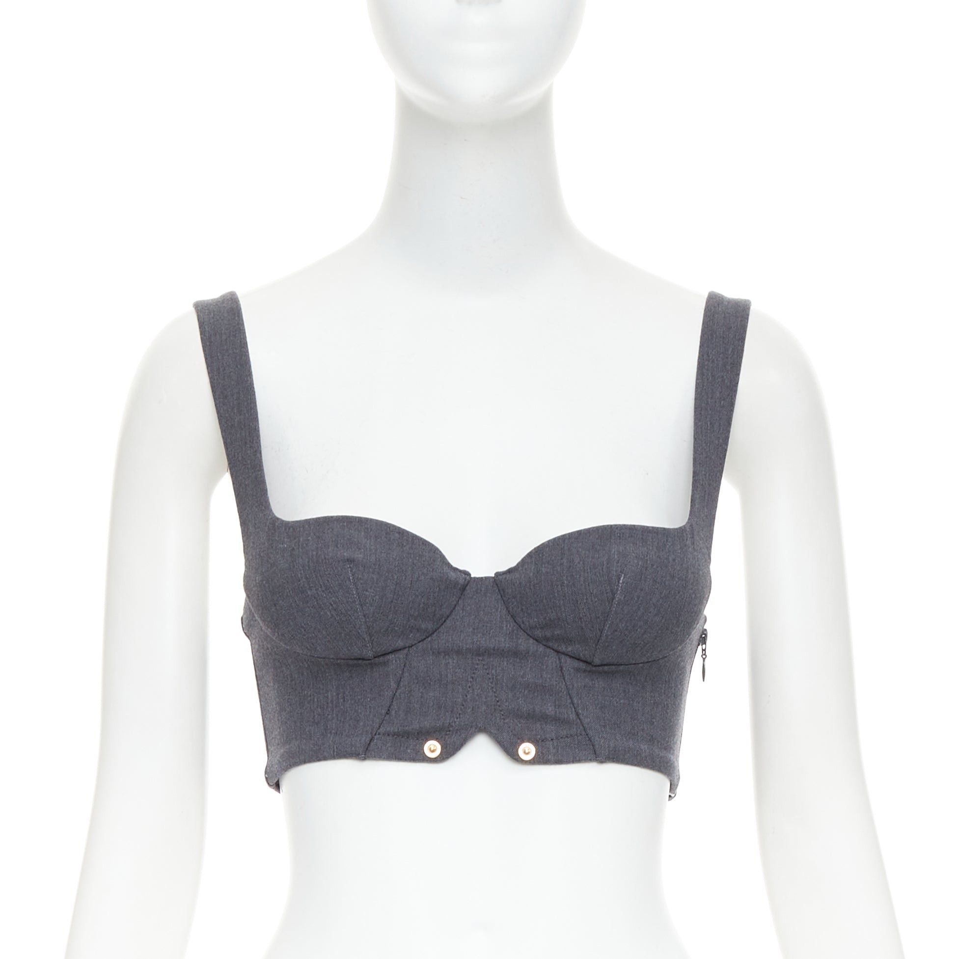 La Perla LA PERLA grey virgin wool gold studs cropped bustier top IT36B Size S / US 4 / IT 40 - 1 Thumbnail