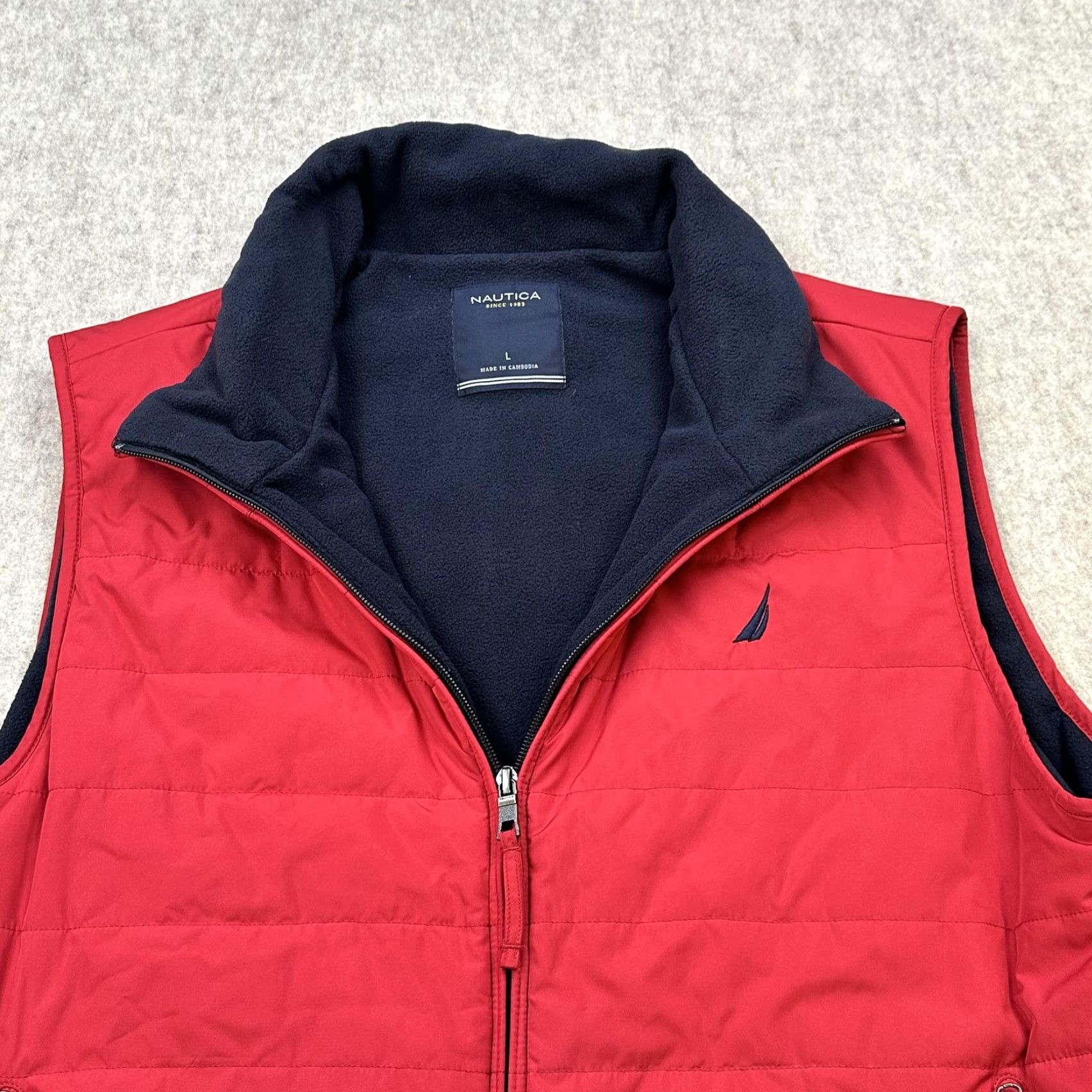 Nautica Nautica Vest Mens Large Red Quilted Puffer Zip Front Lined Navy Trim Size US L / EU 52-54 / 3 - 3 Thumbnail