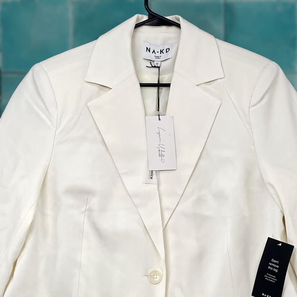 Vintage NA-KD Blazer Womens XXS White One Button Lined Oversized Jacket Blazer Size XXS / US 00 / IT 34 - 1 Thumbnail