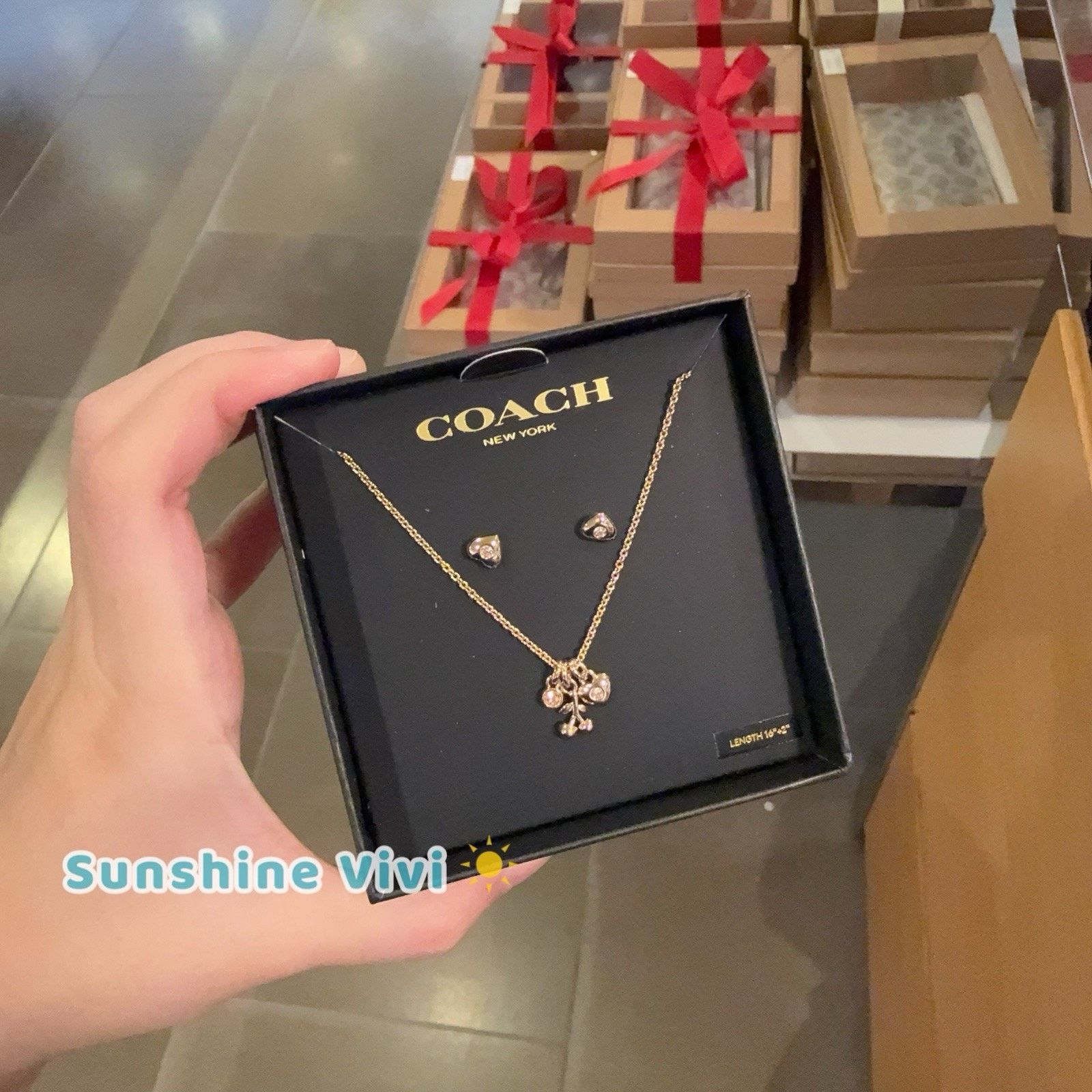 Coach NWT Coach Gift Cherry Heart Earrings Necklace Set CCU45 Gold Size ONE SIZE - 1 Thumbnail