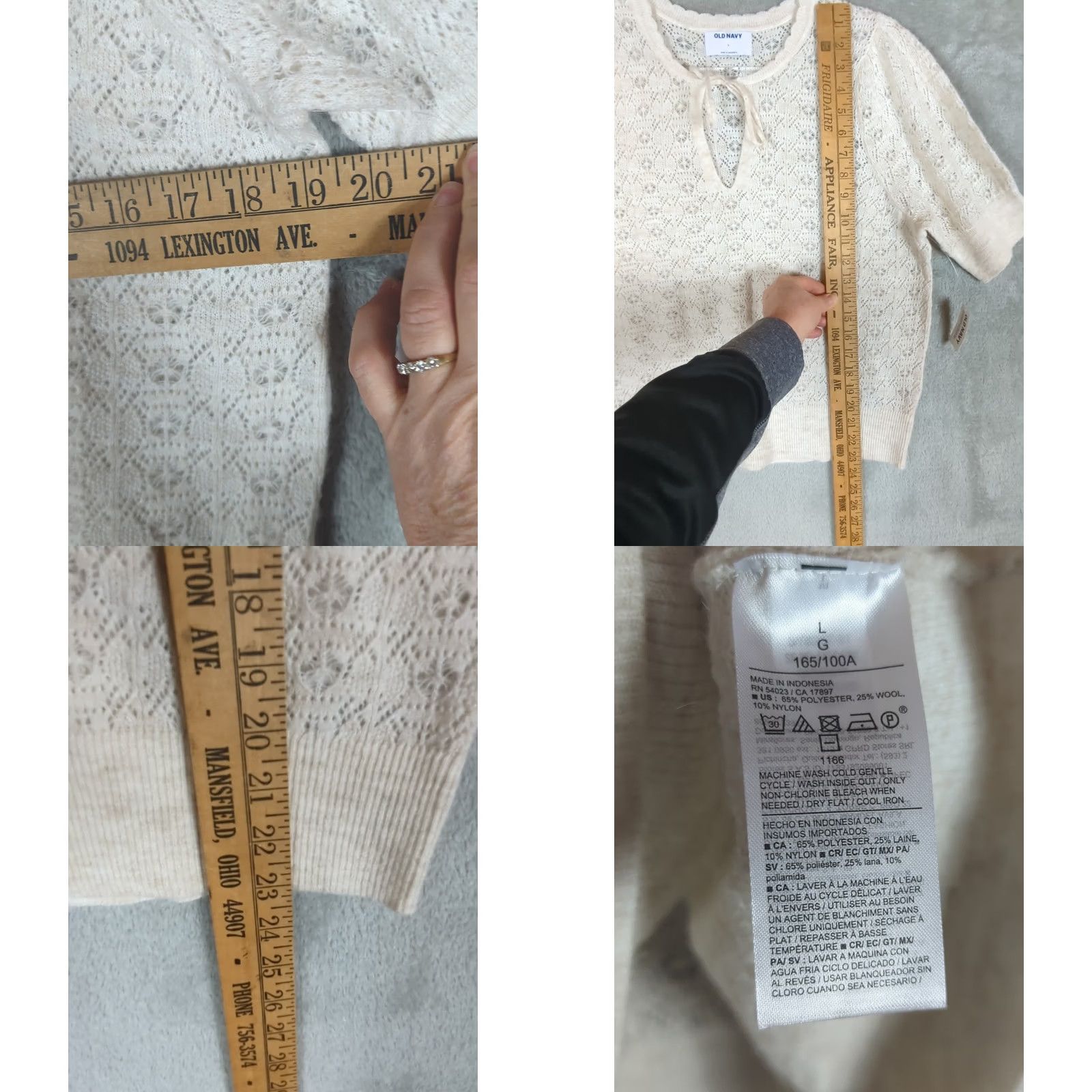 Old Navy Old Navy Women Sweater L Ivory Puff Sleeve Knit Open-Knit Tie Casual Pullover Fashion Feminine Coquette Size L / US 10 / IT 46 - 8 Thumbnail