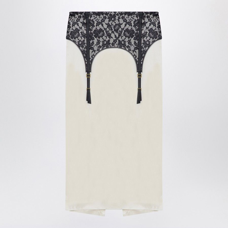 Moschino o1d2blof0924 Midi Skirt With Illusion Lace Print in Ivory Size 27" / US 4 / IT 40 - 1 Thumbnail