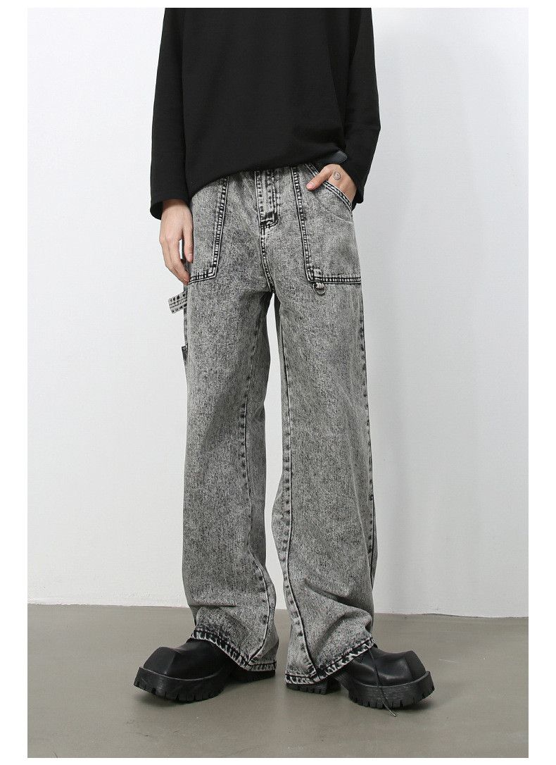 Japanese Brand American Retro Gray Multi-Pocket Street Loose Wide-Leg Jeans Size US 32 / EU 48 - 2 Thumbnail