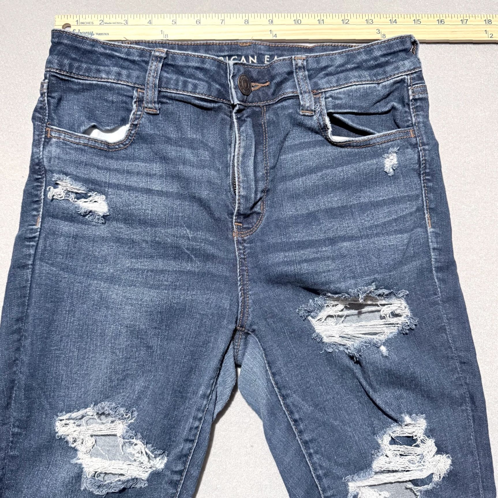 American Eagle Outfitters American Eagle Outfitters Jeans Women's 10 Dark Wash Denim Distressed Stretch Regular Size 10 Blue Women Jeans Size 32" / US 10 / IT 46 - 3 Thumbnail