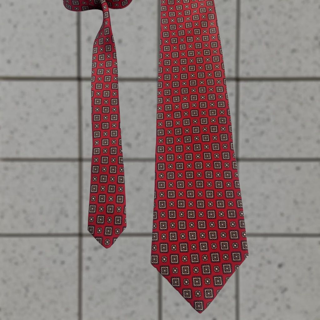 Vintage Brookville Collection Silk Wide Multi-Print Medallion vtg 80s Red Necktie 3.7x59 Size ONE SIZE - 1 Thumbnail