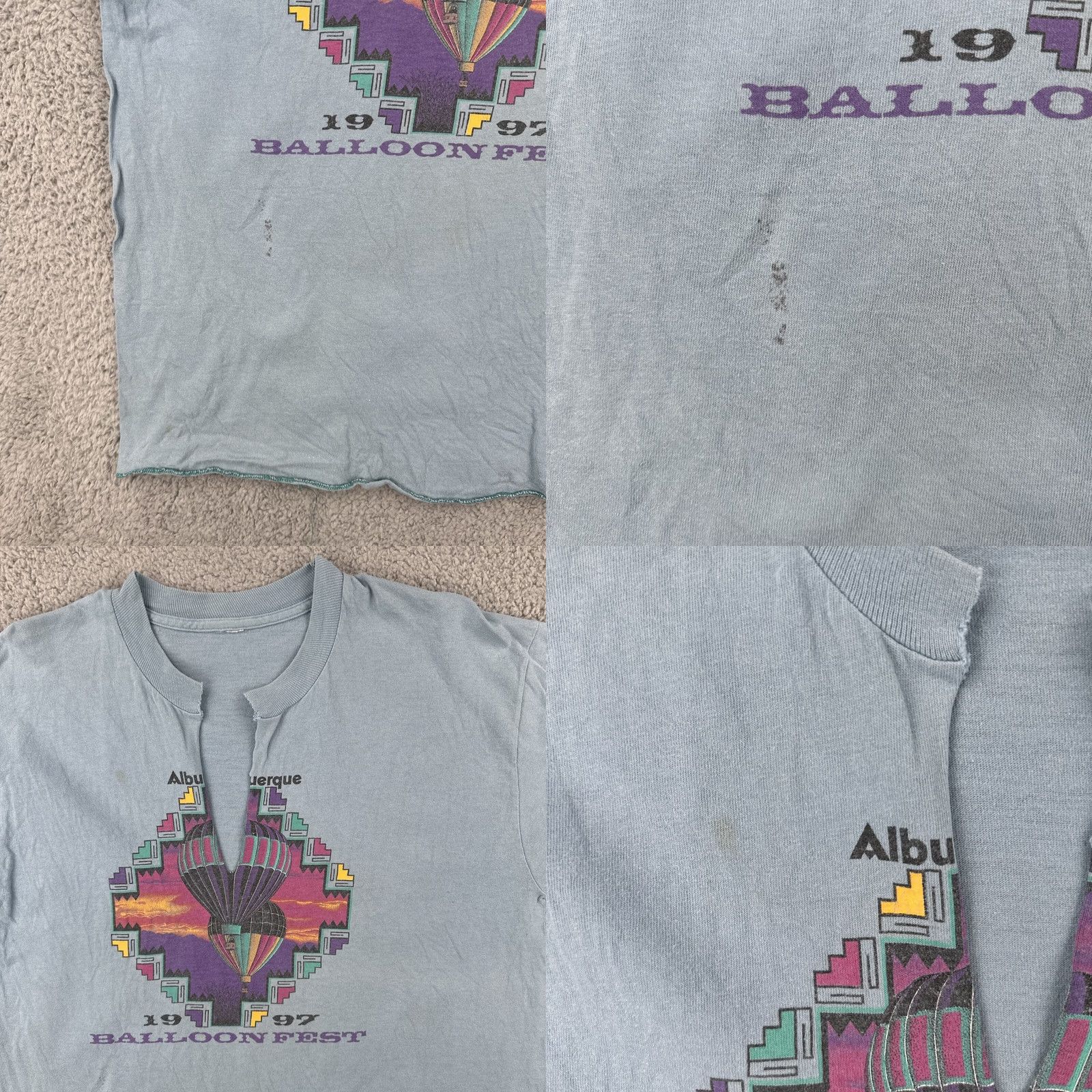 Vintage VINTAGE 1997 Albuquerque Balloon Fiesta T Shirt Distressed Blue Cotton V neck Men L Graphic Tee Size US L / EU 52-54 / 3 - 8 Thumbnail