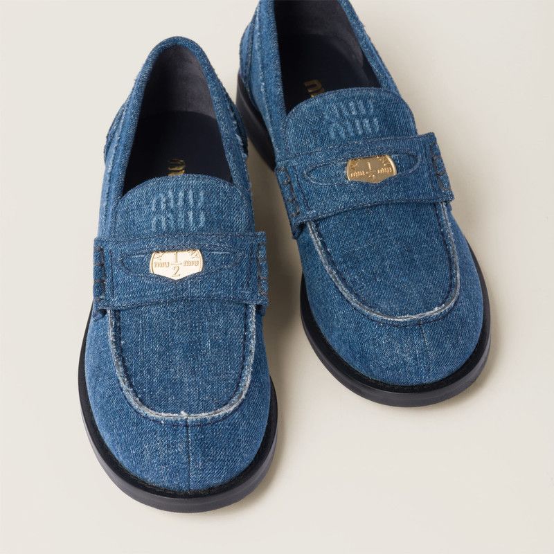 Miu Miu o1B3y1r0526 Denim Loafers in Blue Size US 7 / IT 37 - 4 Thumbnail