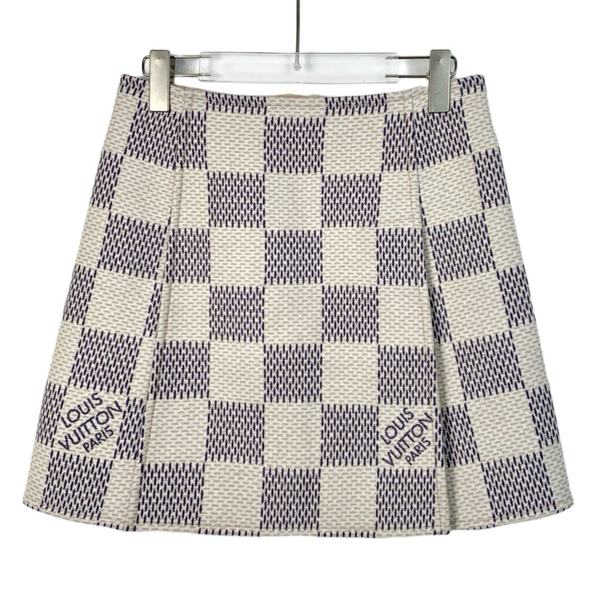 Louis Vuitton Louis Vuitton Paris Checkerboard Wool Skirt Size 36 Beige & Size 36" / US 14 / IT 50 - 2 Thumbnail