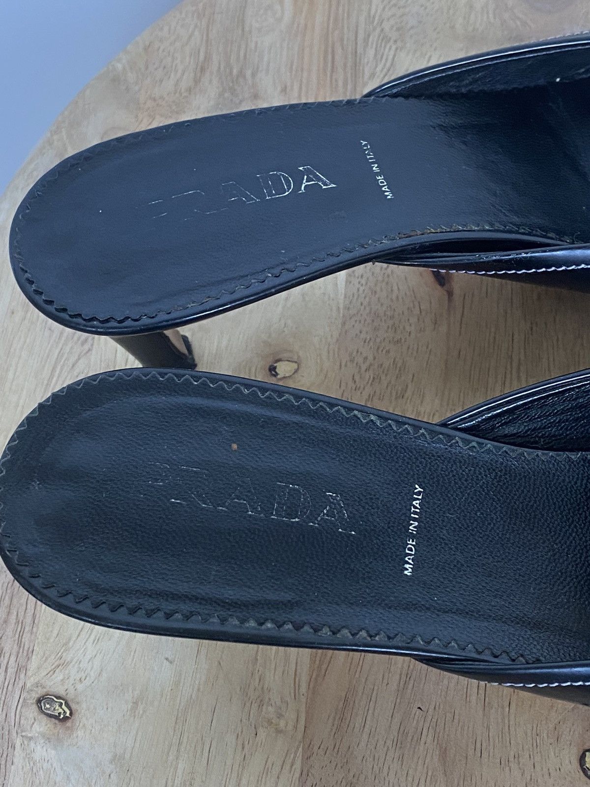 Prada × Vintage Prada Vintage Square Toe Patent Leather Mules Kitten Heels Size US 7 / IT 37 - 3 Thumbnail