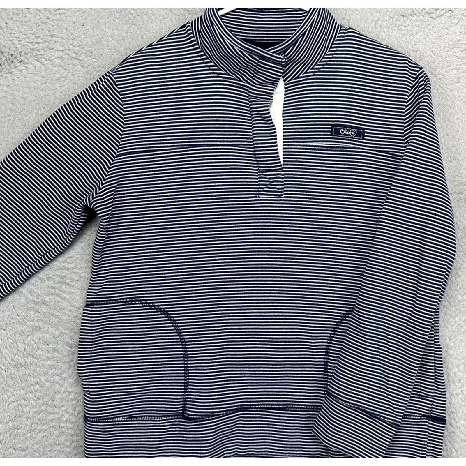 Vintage State Of Mind Womens Medium Blue Stripe Organic Cotton Blend Pullover Sweatshirt Mock Neck Pullover Sweatshirt Size M / US 6-8 / IT 42-44 - 4 Thumbnail
