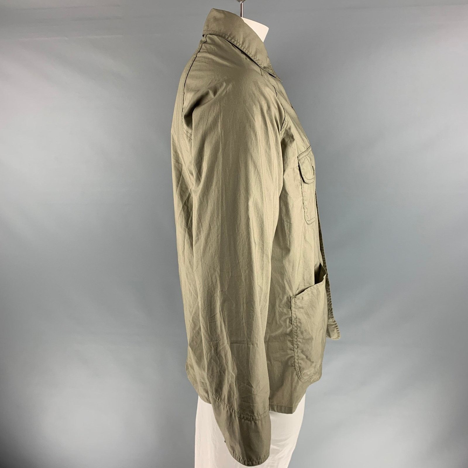Monitaly MONITALY Size 42 Olive Solid Cotton Lightweight Jacket Size US L / EU 52-54 / 3 - 2 Thumbnail