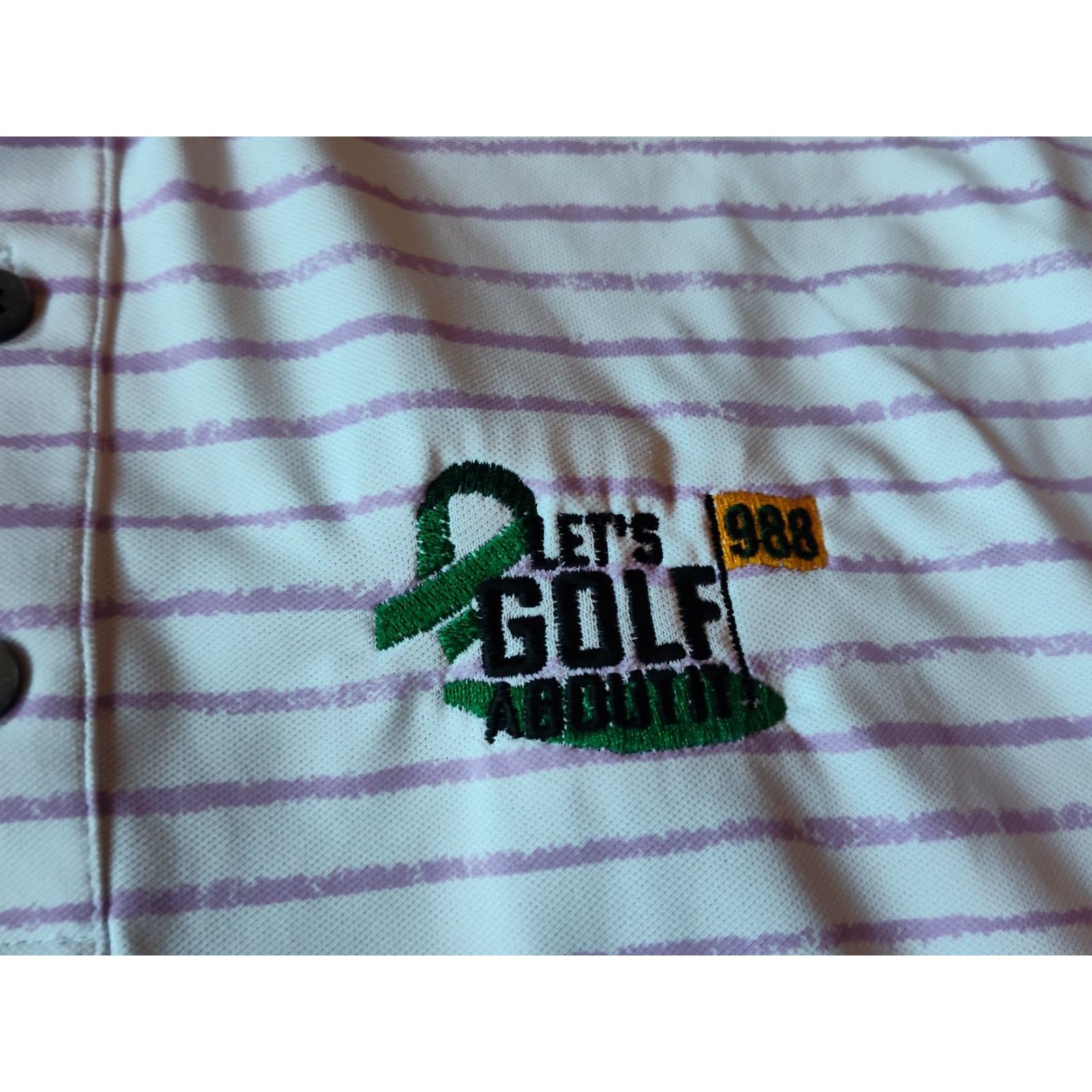 Footjoy FootJoy Shirt Men Large White/Lavender Chalk Line Print Stretch Pique Short Sleeve Colorful Size US L / EU 52-54 / 3 - 6 Thumbnail