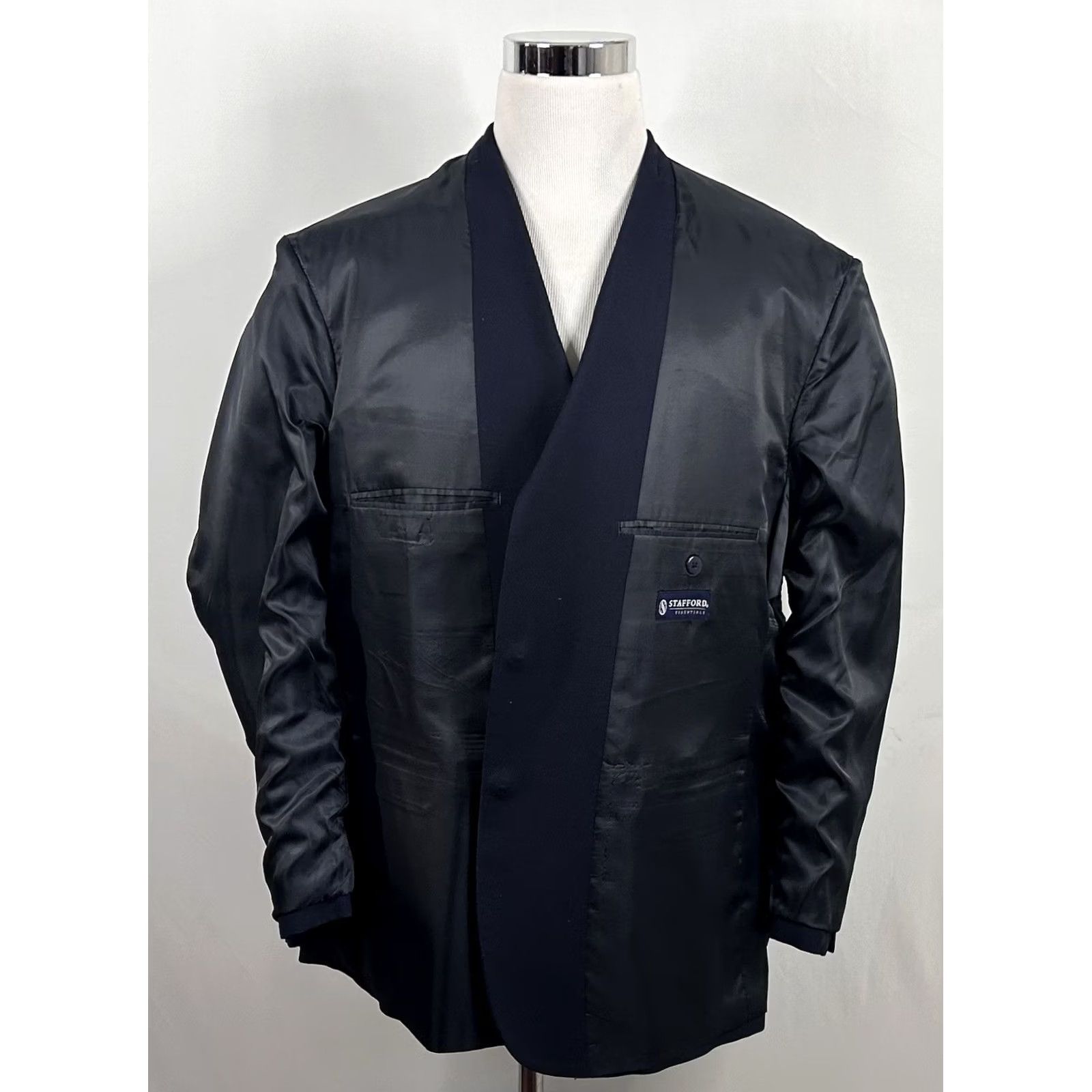 Stafford Stafford 50R Blazer Wool Blend Navy Blue Two Button Lined Vented Mens Blazer Size 50R - 7 Thumbnail