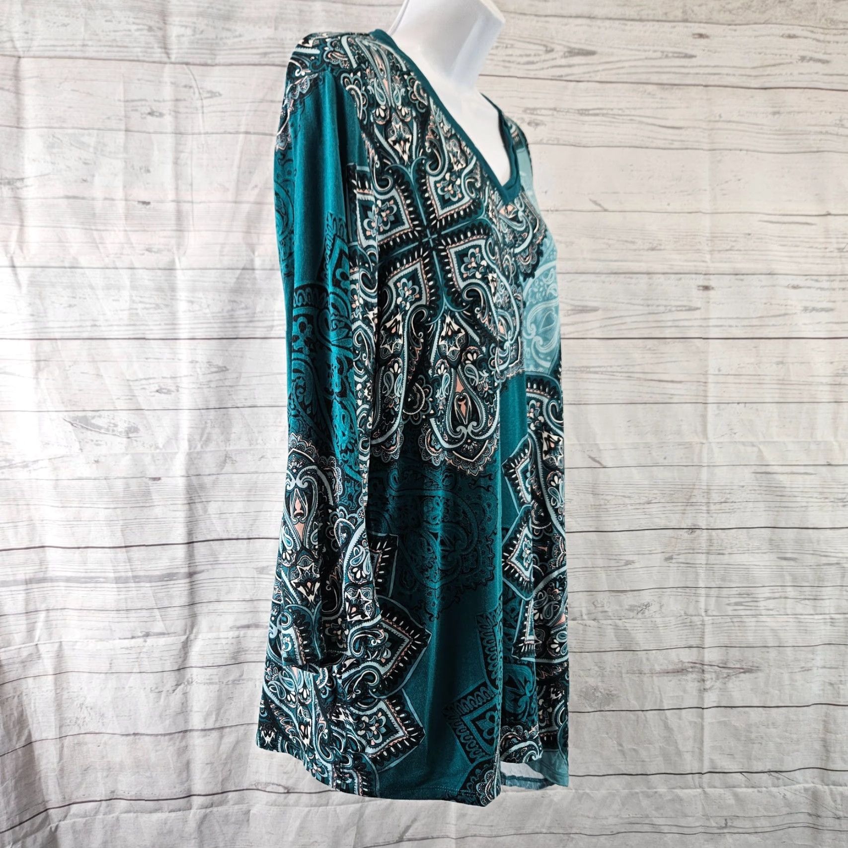 Vintage Chico's Womens Top XL Teal Pink 3/4 Sleeve V-Neck Blouse Shirt Ladies Womens Size XL / US 12-14 / IT 48-50 - 3 Thumbnail