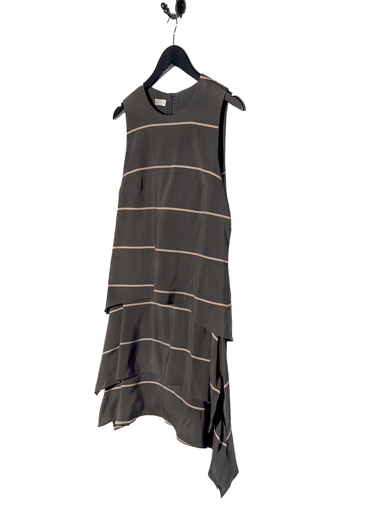 Brunello Cucinelli Brunello Cucinelli Grey Peach Stripes Silk Sleeveless Dress Size S / US 4 / IT 40 - 2 Thumbnail