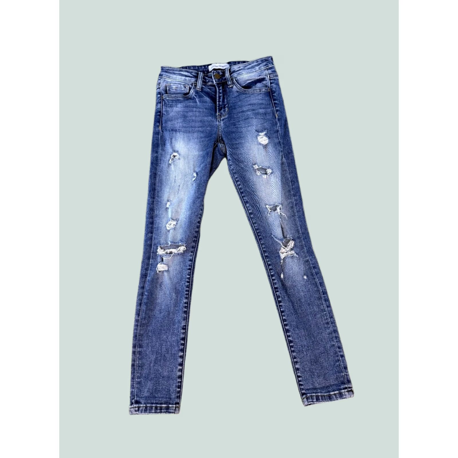 Vintage Flying Monkey Jeans Womens Skinny Ankle Low Rise Distressed Blue Size 24 26x26 D264 Size 42" / US 20 - 1 Thumbnail