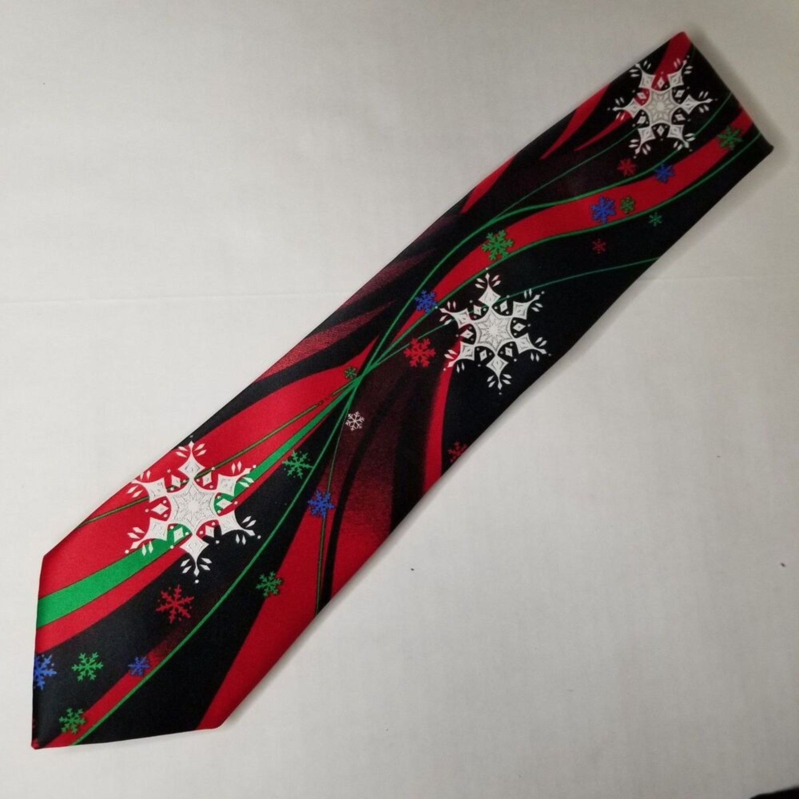 Other Snowflakes on Red Black Wavy Background Christmas Neck Tie Size ONE SIZE - 2 Thumbnail