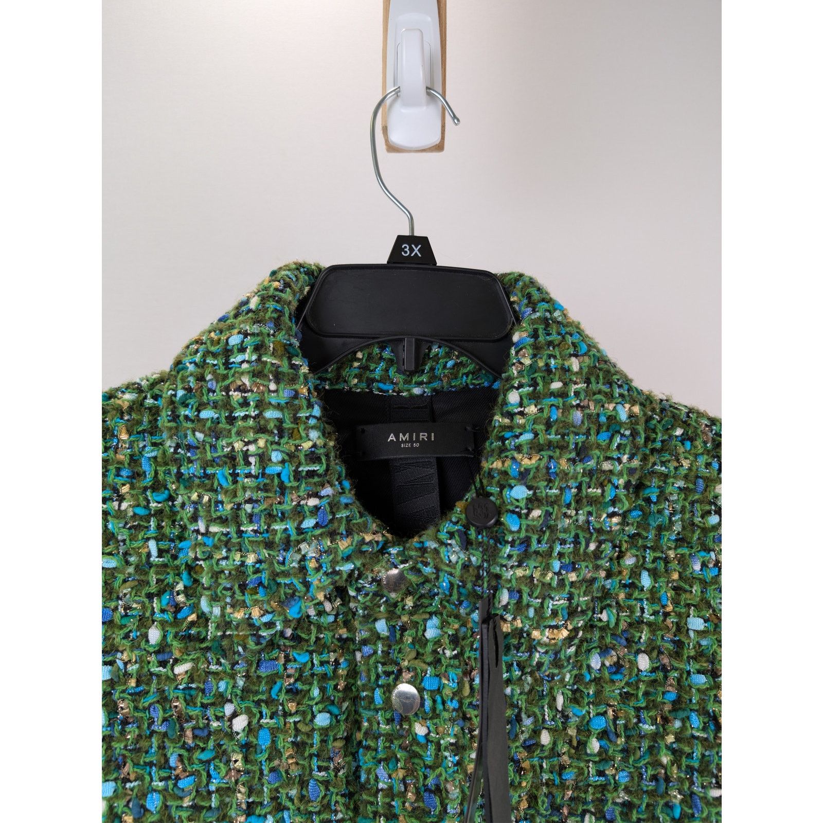 Amiri o1rshd1 Boucle Overshirt Button up Shirt in Rain Forest Size US M / EU 48-50 / 2 - 8 Thumbnail