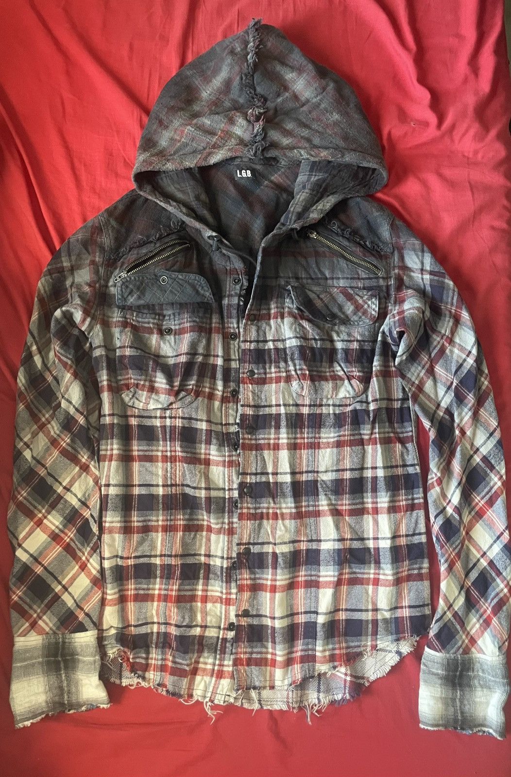 L.G.B. Le Grand Bleu Navy Dyed Plaid Hooded G Shirt