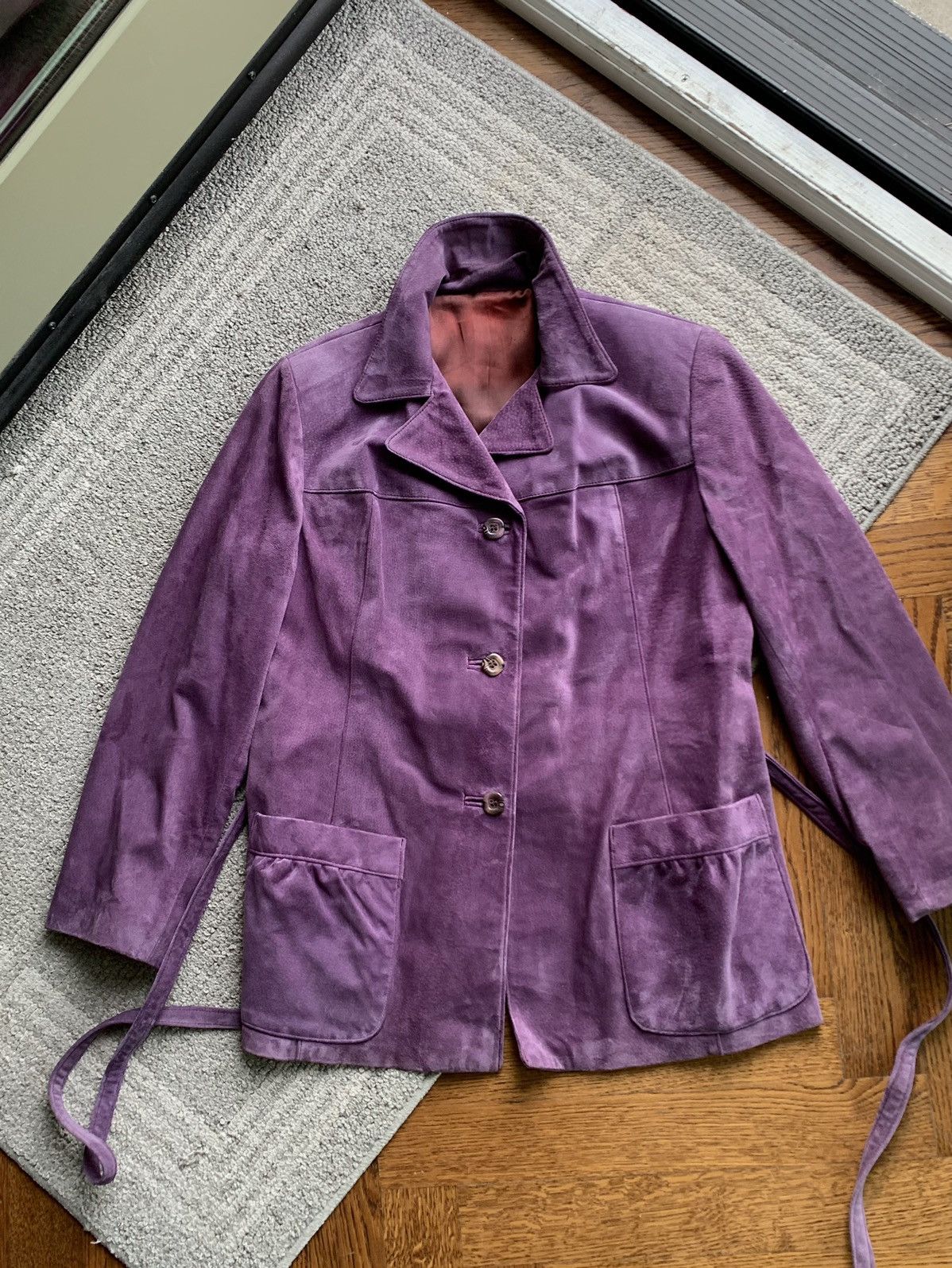 Danier × Other × Vintage Vintage Purple Suede Blazer 80s Leather Coat Belted Petite Size US S / EU 44-46 / 1 - 2 Thumbnail