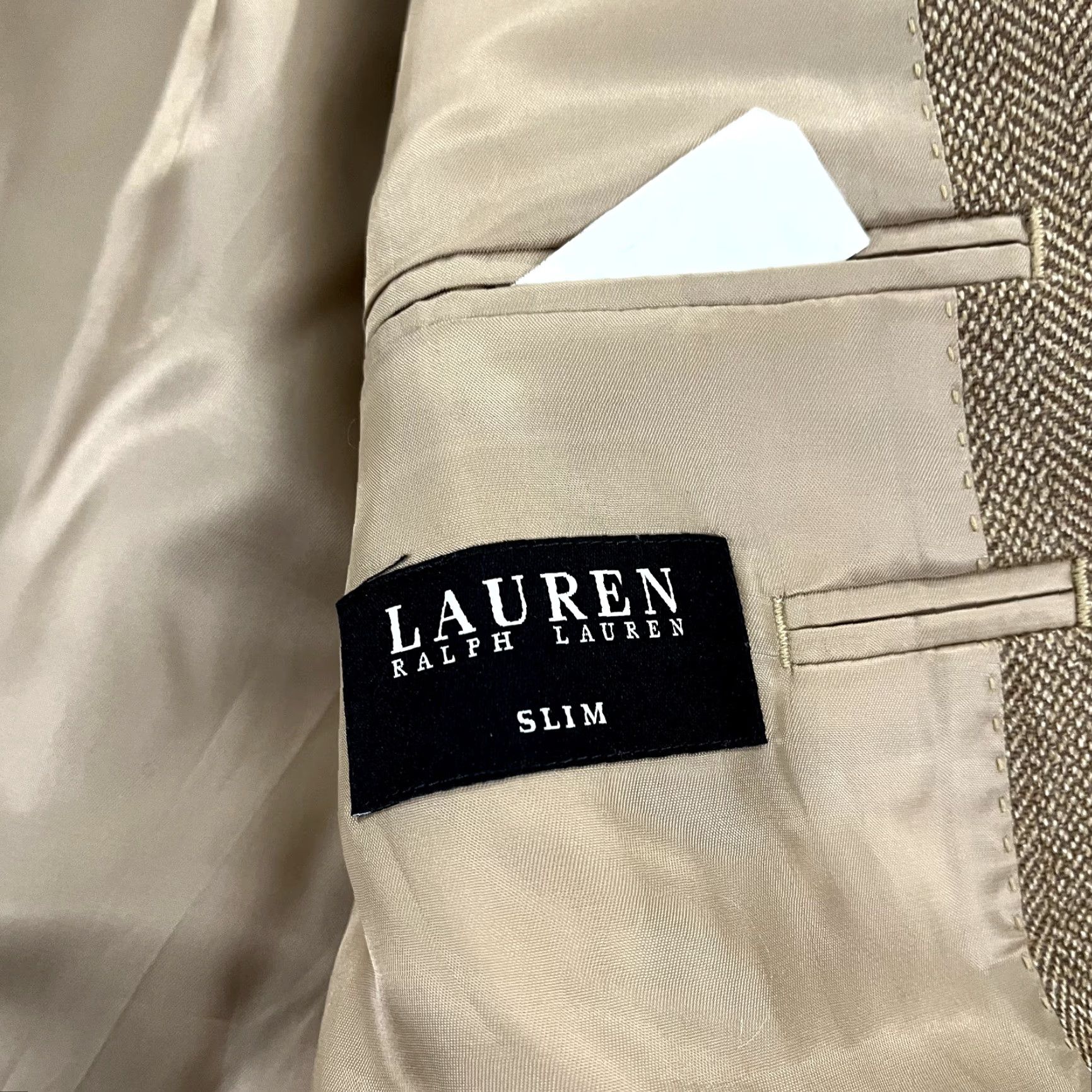 Ralph Lauren LAUREN RALPH LAUREN Blazer Mens 48 Slim Brown Herringbone Silk Wool Double-Vented Size 48R - 4 Thumbnail