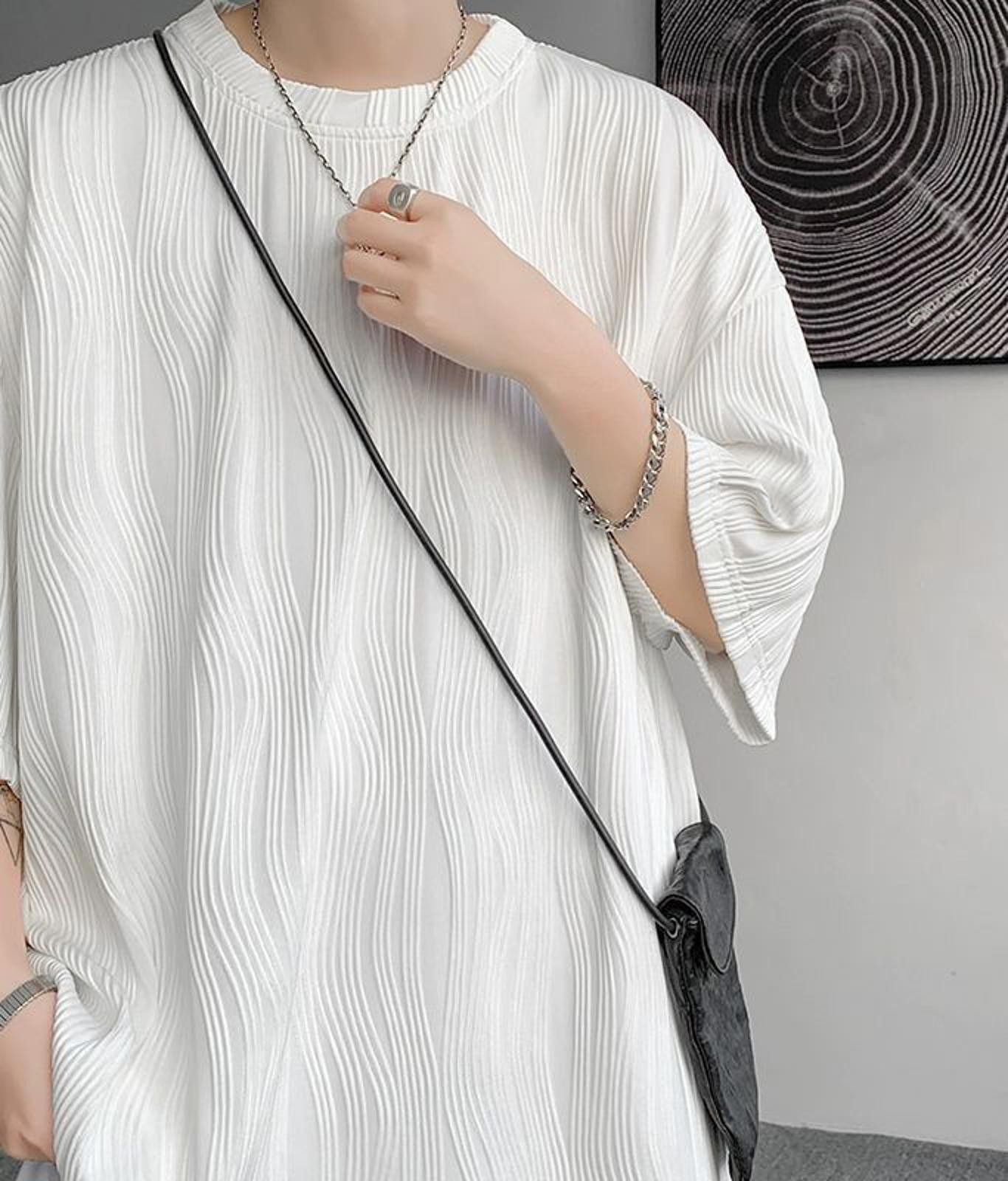 Other Korean White Wave Pleated Oversized Relaxed Tee T-shirt Size US XL / EU 56 / 4 - 4 Thumbnail