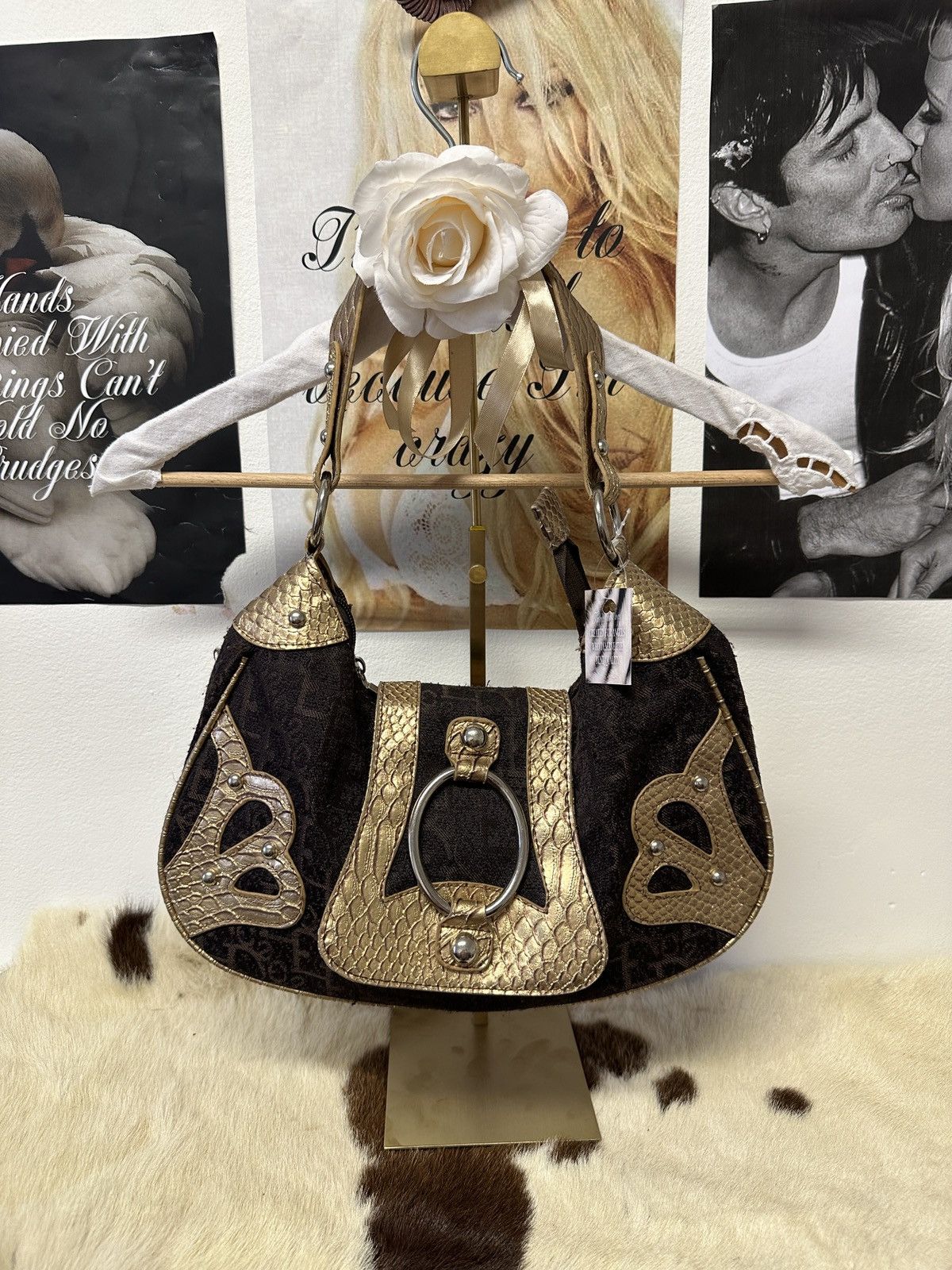 Vintage Vintage gold & brown shoulder bag Size ONE SIZE - 1 Thumbnail