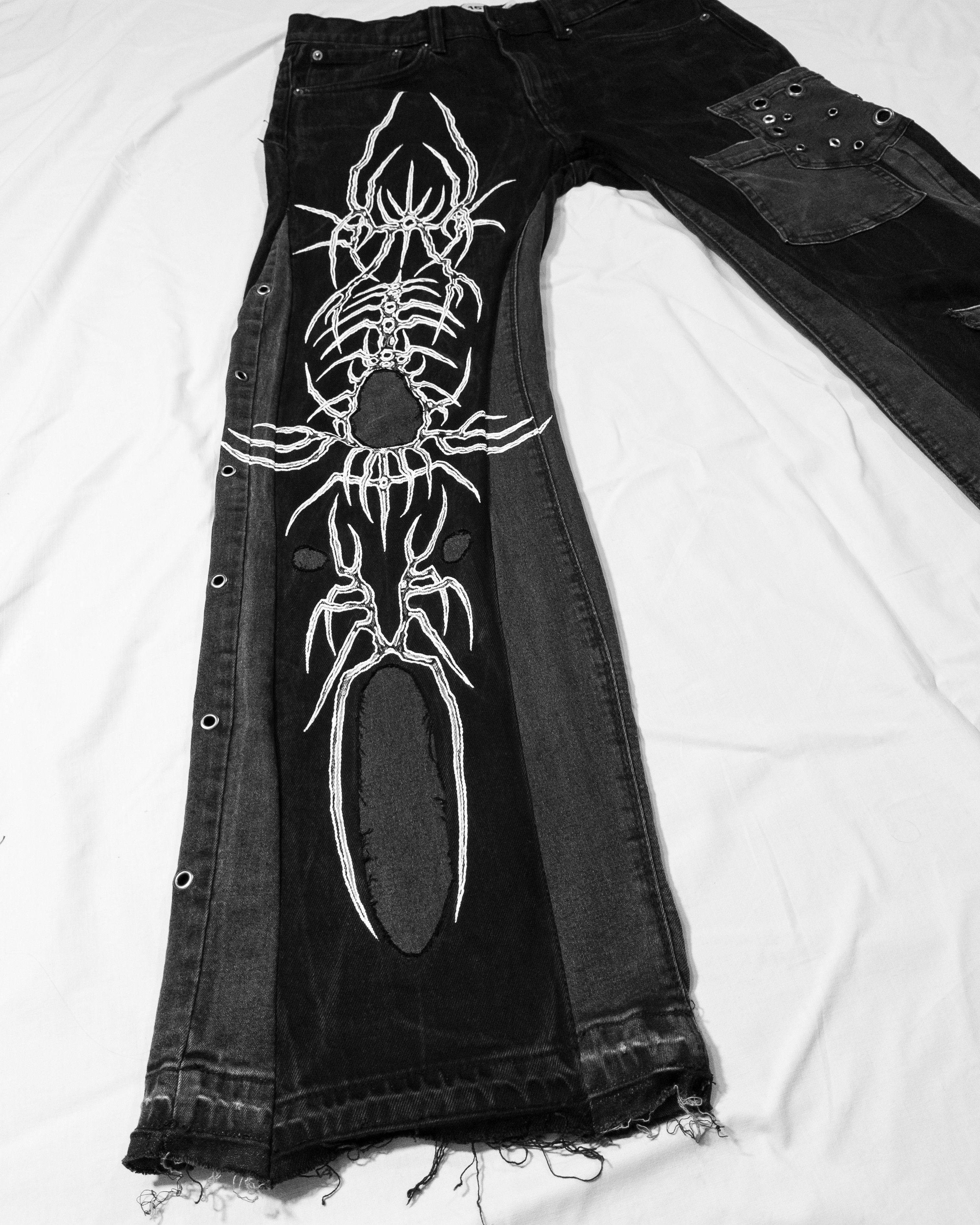 Designer × Distressed Denim × Streetwear Handmade Tribal