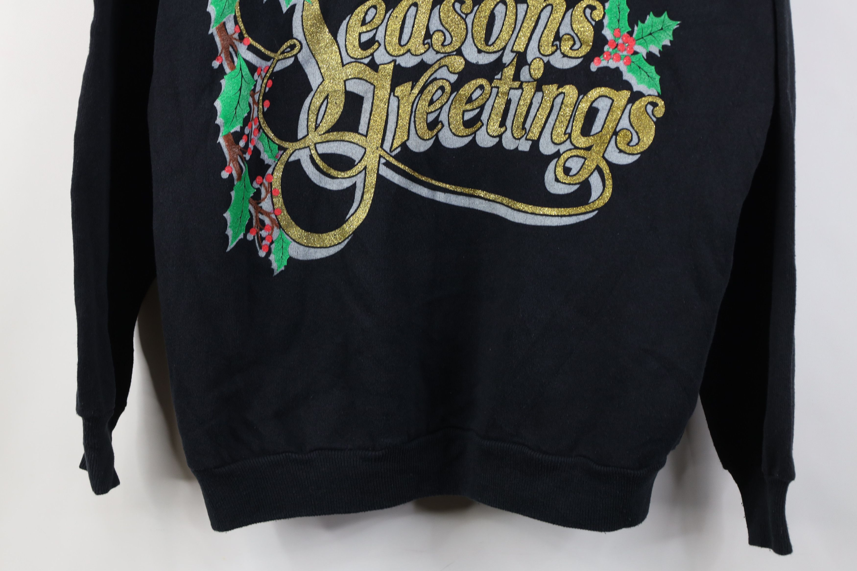 Vintage Vintage 90s Christmas Seasons Greetings Sweatshirt Black USA Size L / US 10 / IT 46 - 3 Thumbnail