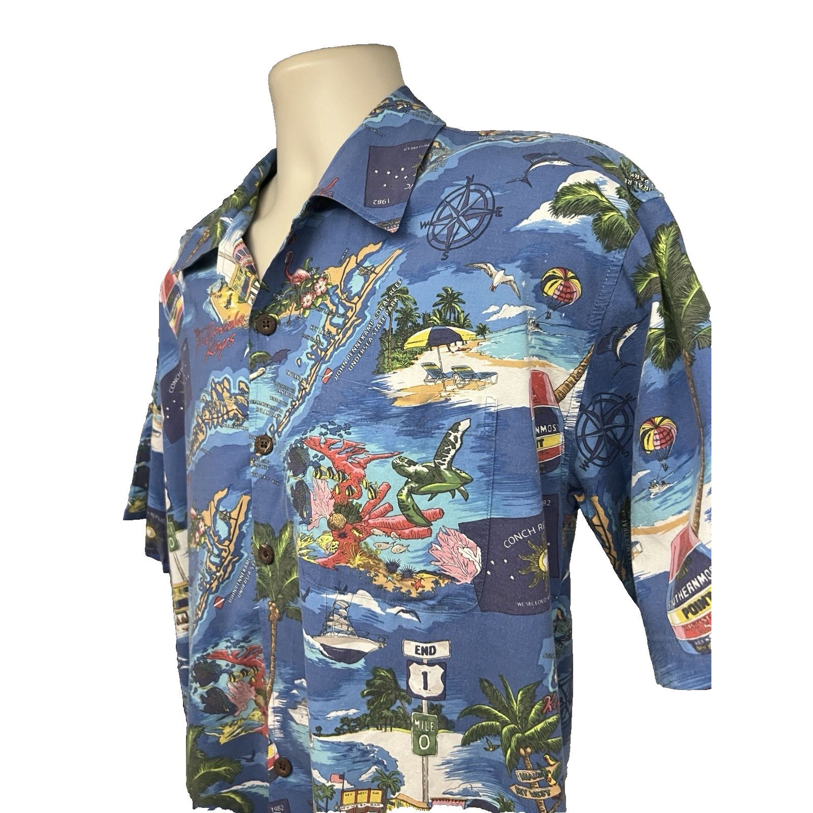 Vintage David Carey Blue Hawaiian Button Up Shirt Mens Large Pocket Size US L / EU 52-54 / 3 - 7 Thumbnail