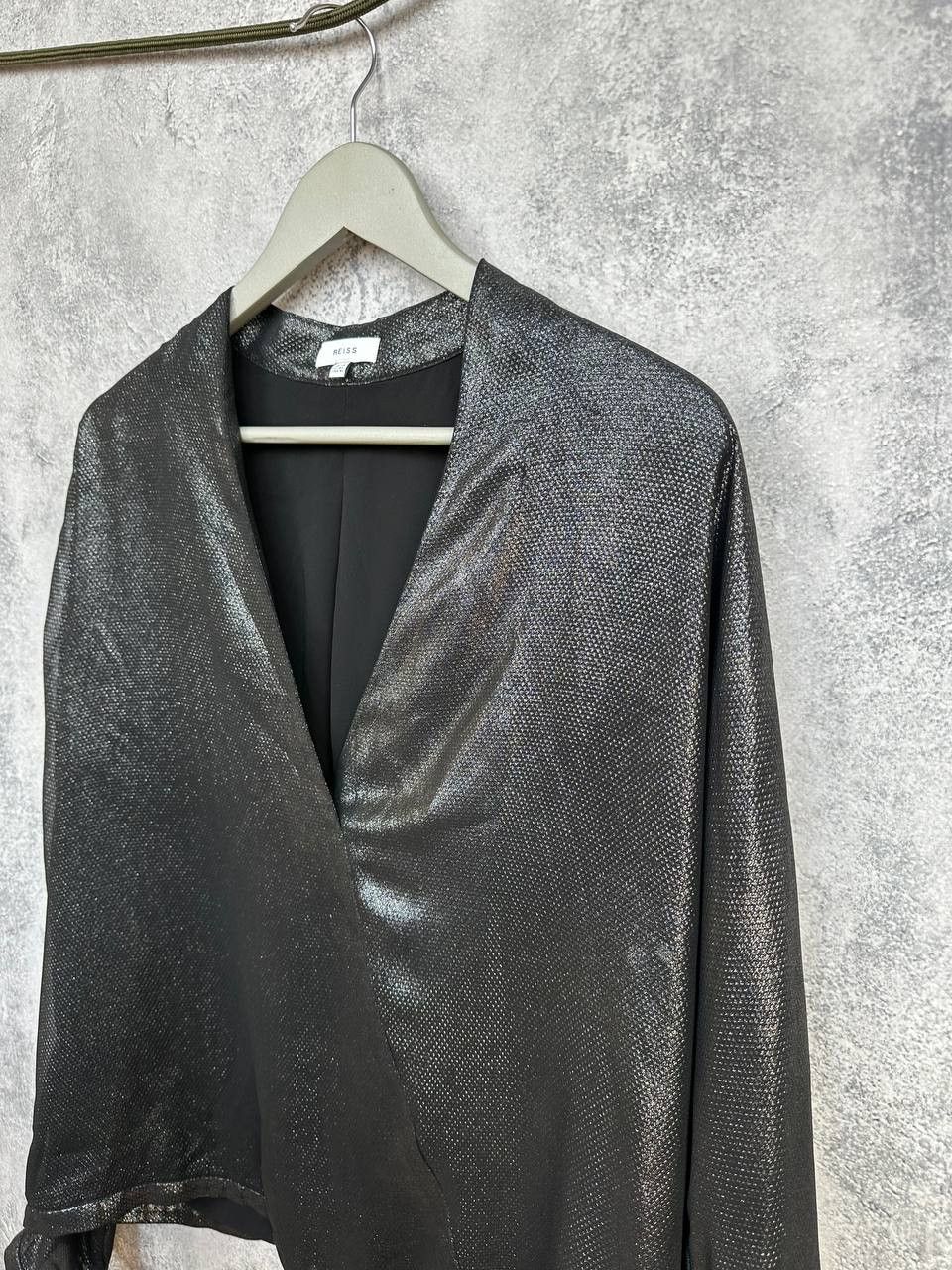 Reiss REISS Maja Metallic Wrap Blouse Shimmer LS Evening Top Size L / US 10 / IT 46 - 6 Thumbnail