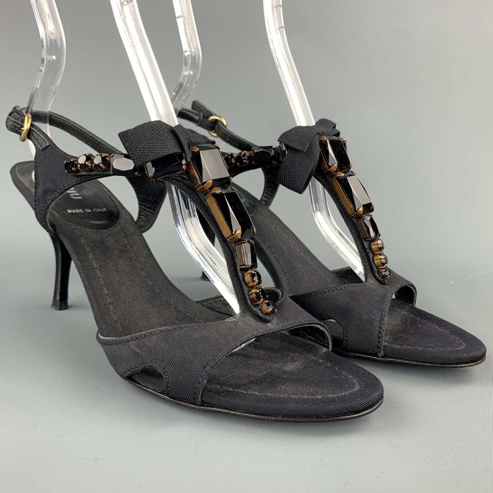 Miu Miu MIU MIU Size 7.5 Black Rhinestone Strappy Sandals Size US 7.5 / IT 37.5 - 3 Thumbnail