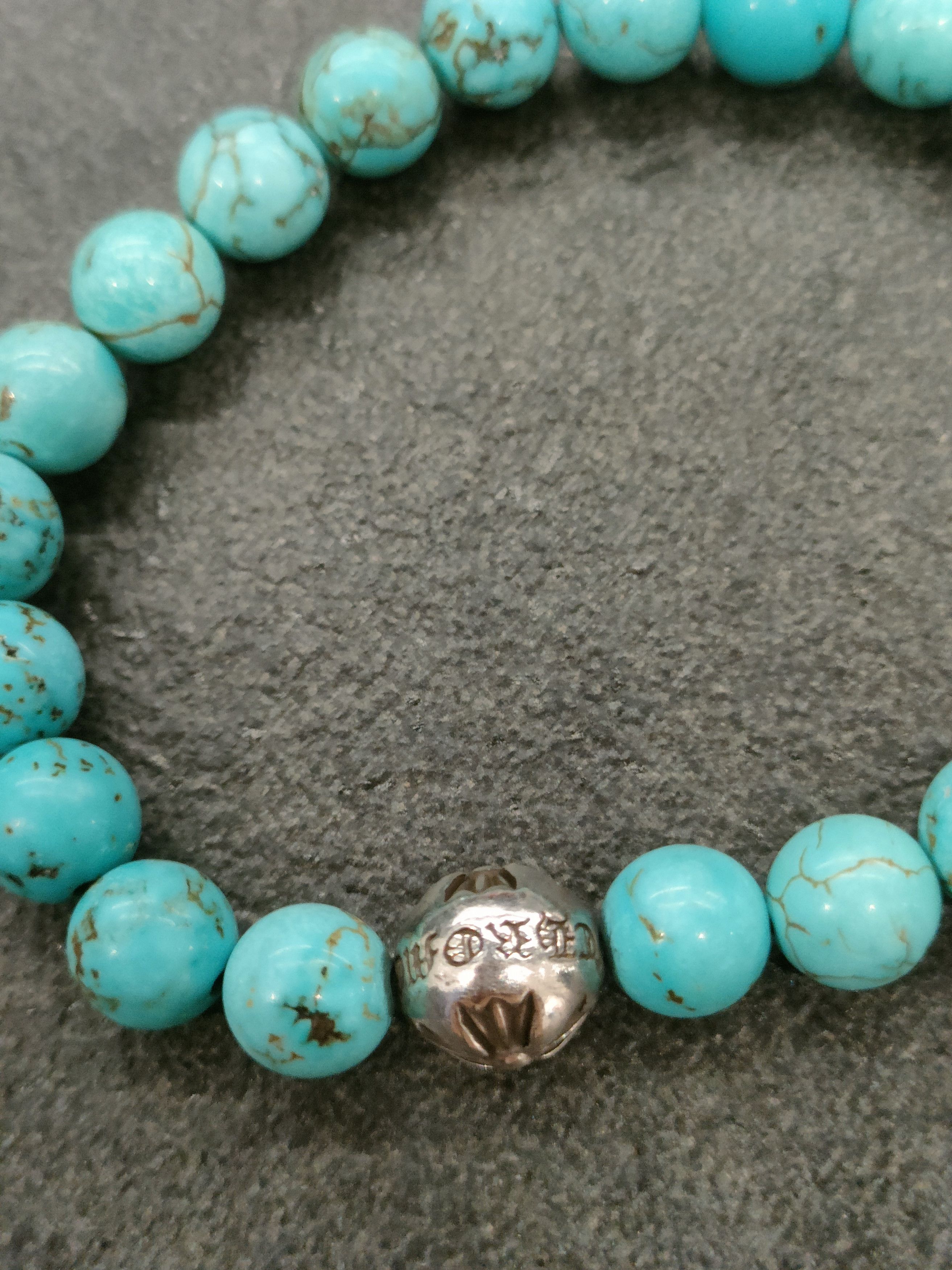 Chrome Hearts Chrome Hearts 8mm Single Silver Turquoise Cross Bracelet Size ONE SIZE - 7 Thumbnail