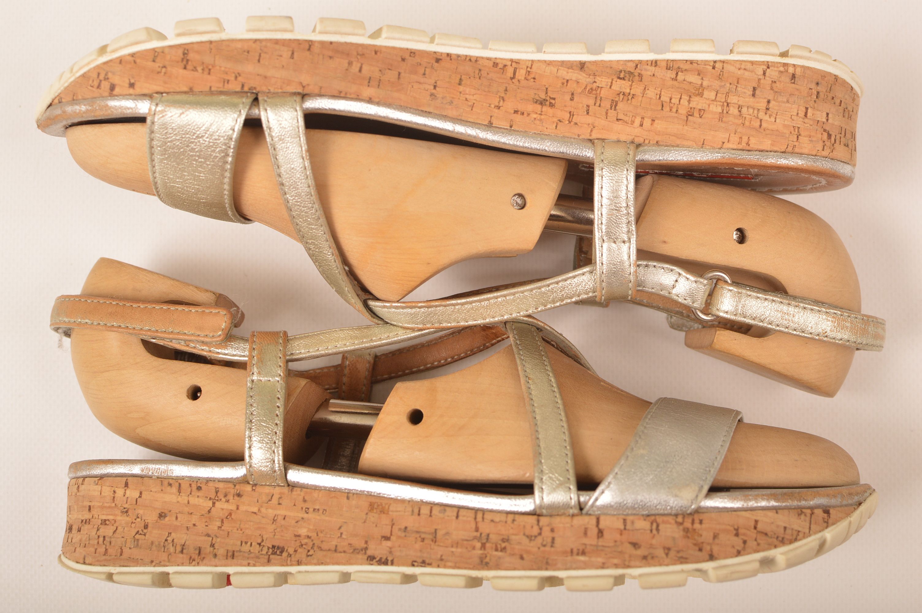 Prada × Vintage Prada Vintage Pratform Cork Silver Strappy Sandals Size US 7 / IT 37 - 6 Thumbnail