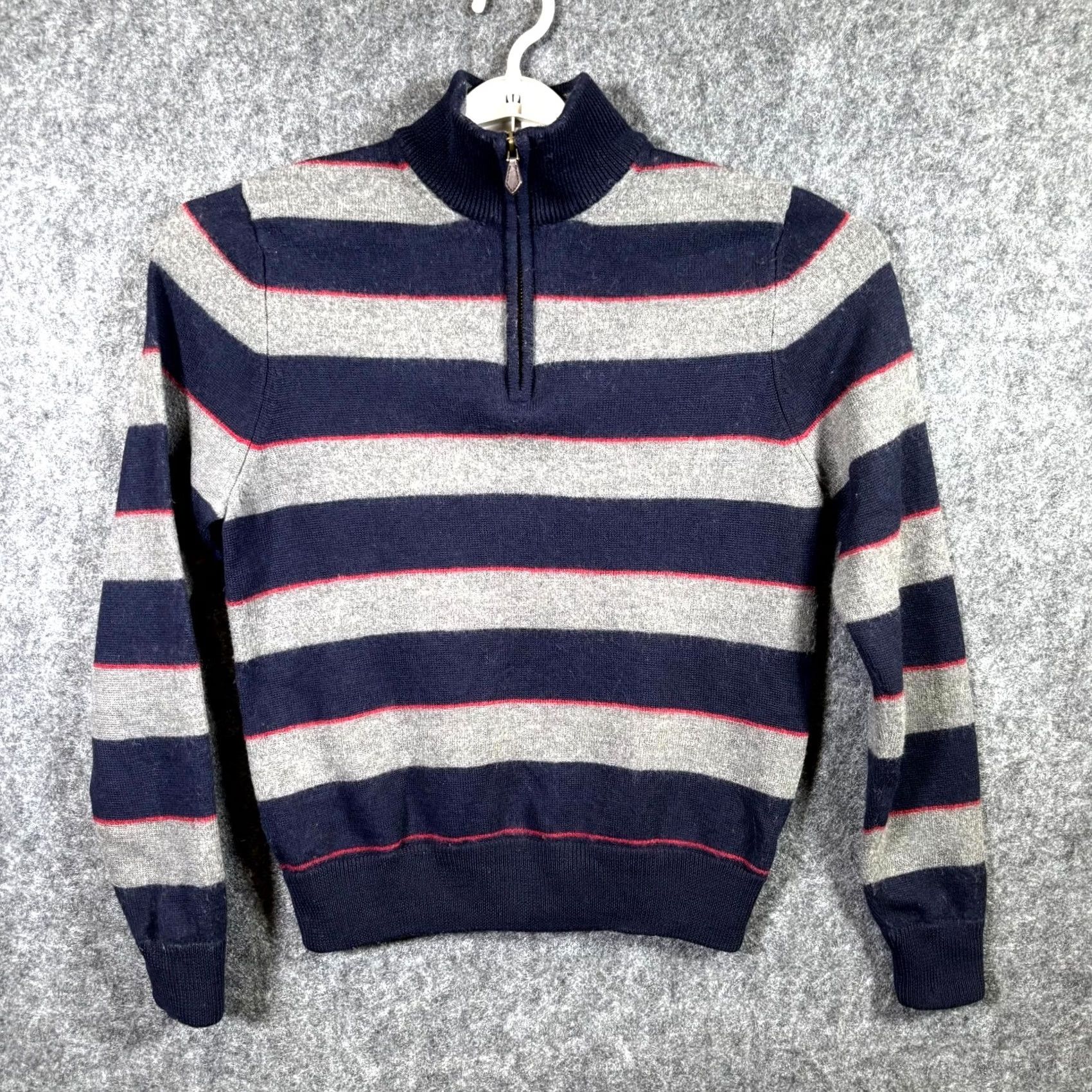 Brooks Brothers Brooks Brothers Sweater Mens S Navy Gray Striped 100% Merino Wool 1/4 Zip Cozy Size US S / EU 44-46 / 1 - 2 Thumbnail