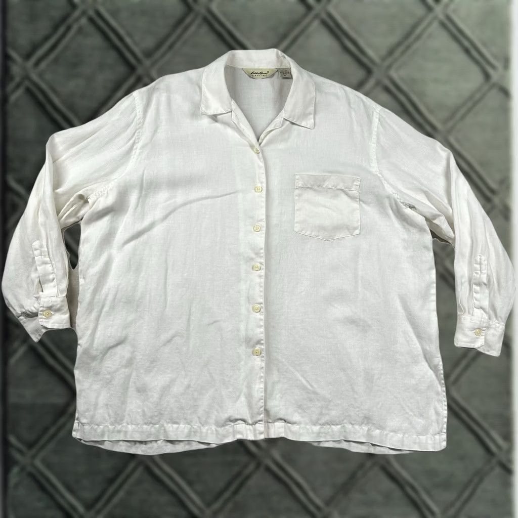 Eddie Bauer Eddie Bauer Shirt Womens XL Petite 100% Linen Button Up Solid White Beachy Baggy Shirt Womens XL Petite White Linen Button-Up Beachy Baggy Size XL / US 12-14 / IT 48-50 - 1 Thumbnail