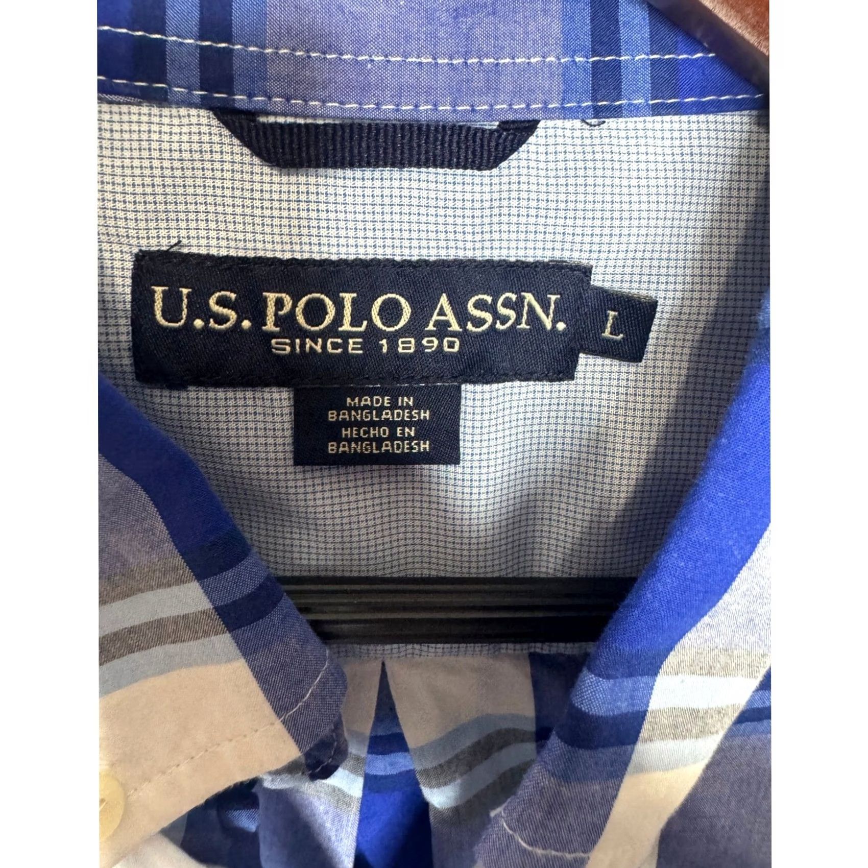 U.S. Polo Assn. US Polo Assn Plaid Shirt Button-Down Short Sleeve Men L Blue Embroidered Pony Logo Casual Shirt Size US L / EU 52-54 / 3 - 7 Thumbnail
