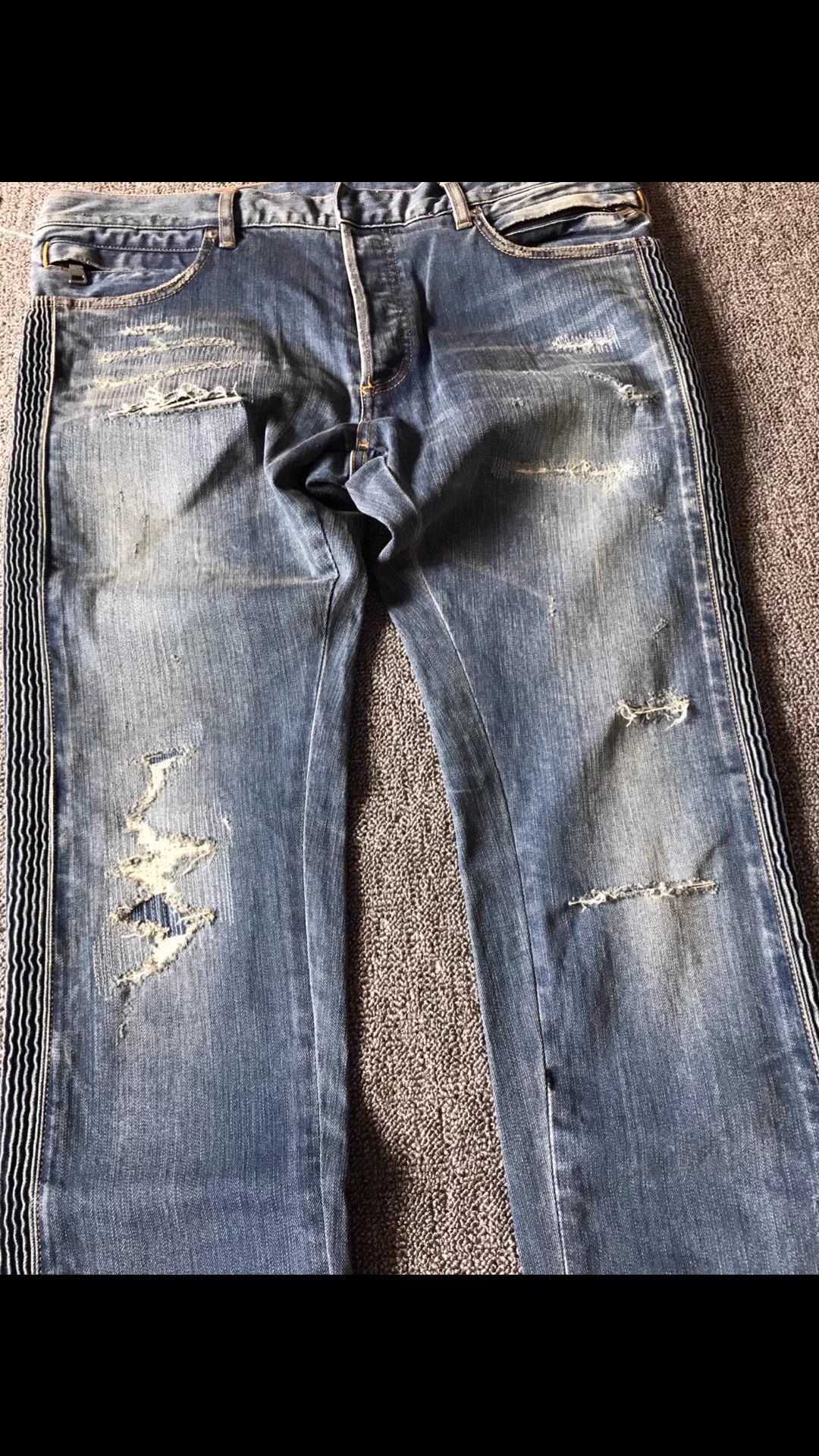 Balmain BALMAIN Jeans 34 Slim Distressed Cut & Wash Side Pleats Size US 34 / EU 50 - 4 Thumbnail