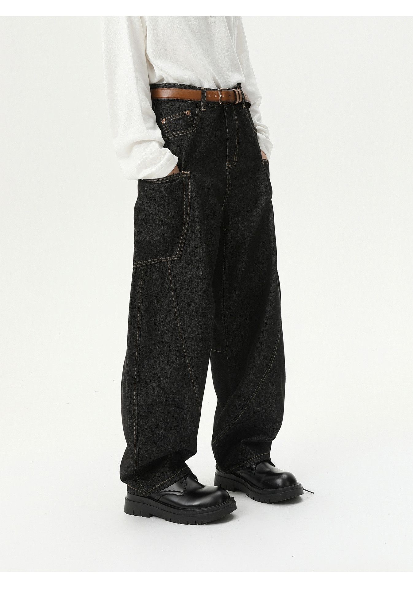 Japanese Brand Japanese retro high-street patchwork curved loose jeans Size US 32 / EU 48 - 5 Thumbnail