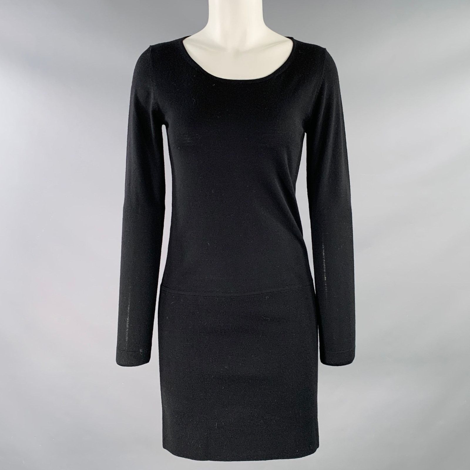 Theory THEORY Pazia Preen Black Wool Long Sleeve Above Knee Dress Size S / US 4 / IT 40 - 1 Thumbnail
