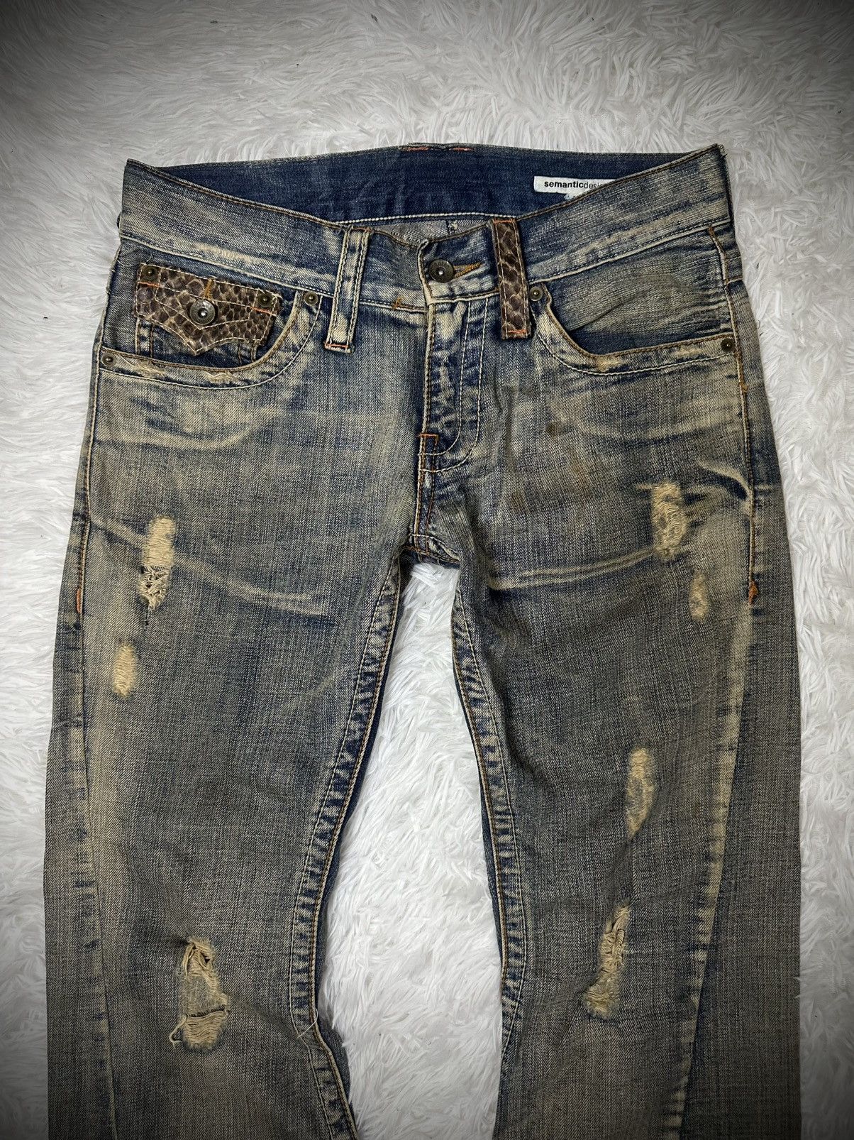 Japanese Brand rare 2000s SEMANTIC DESIGN python snake skin flare jeans Size US 31 - 4 Thumbnail