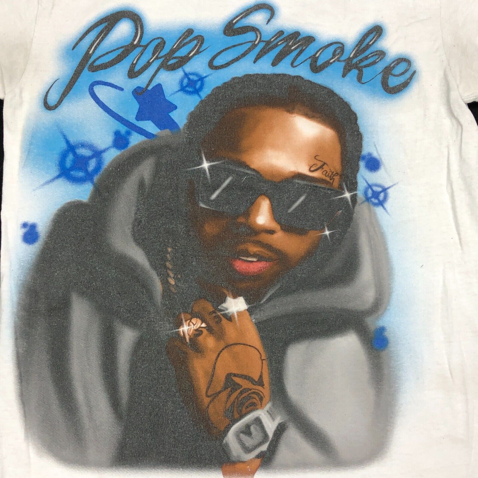Vintage Pop Smoke airbrush style white tee t shirt hip hop artist Size US S / EU 44-46 / 1 - 2 Thumbnail