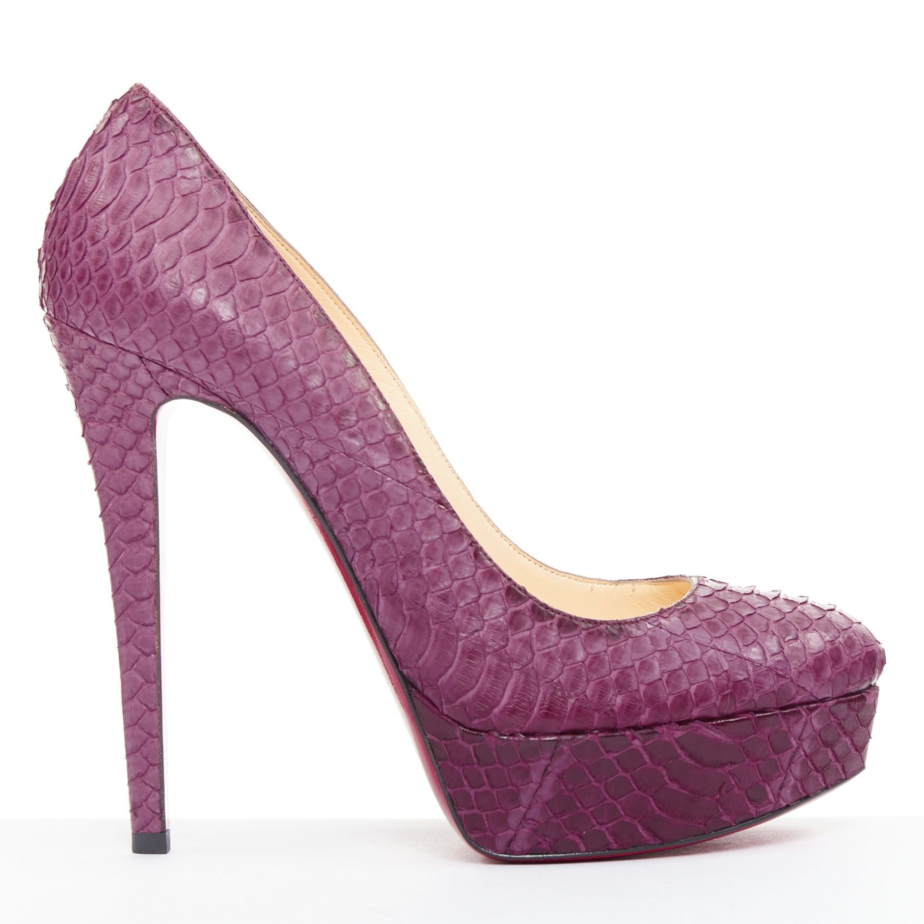 Christian Louboutin CHRISTIAN LOUBOUTIN Bianca 140 Amethyste purple watersnake leather platform pumps EU37 Size US 7 / IT 37 - 1 Thumbnail