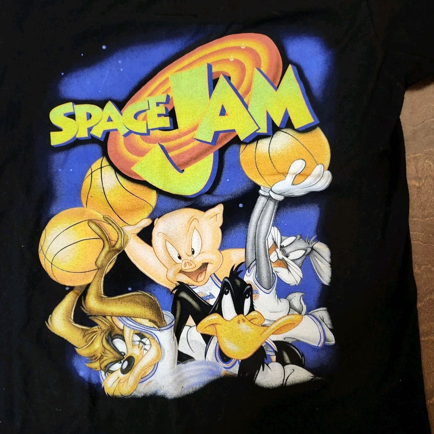 Vintage VINTAGE Space Jam T-Shirt Black Mens Size S Crew Neck Short Sleeve 90s Looney Tunes Daffy Duck Bugs Bunny Comfort Knit Cotton Shirt T-Shirt/Mens Size US S / EU 44-46 / 1 - 3 Thumbnail