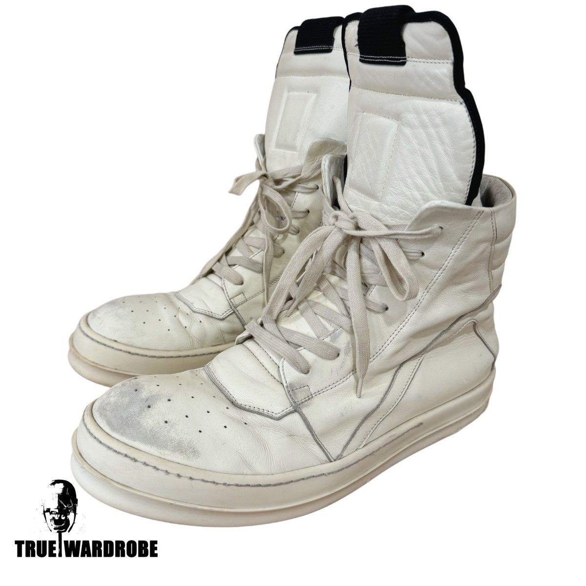 2015 Rick Owens Milk Leather Geobasket Shoes in White, Men's (Size 12)