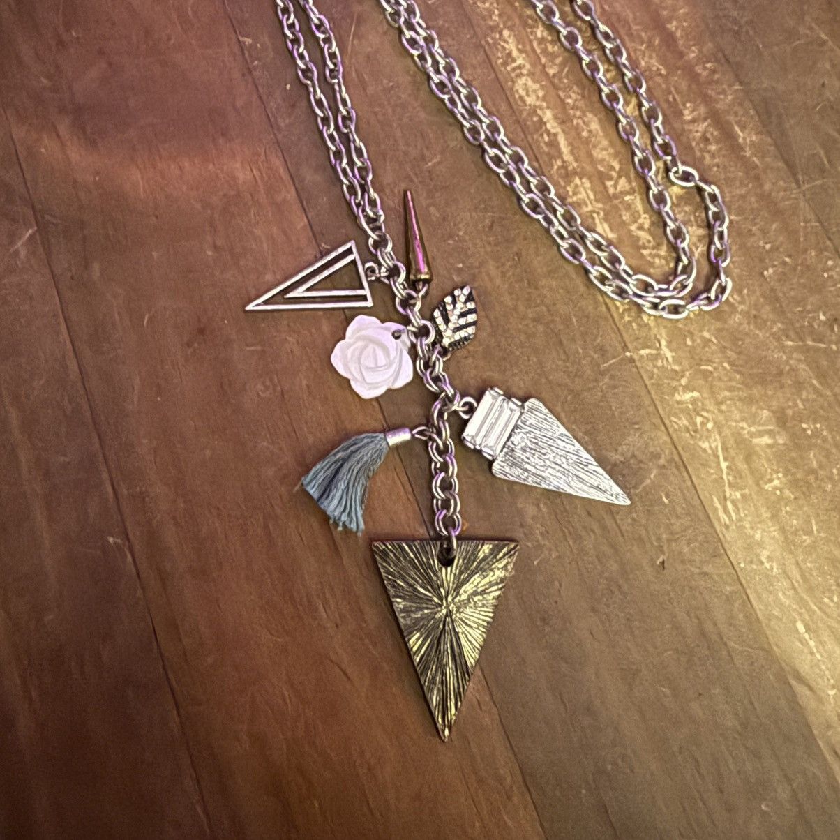 American Eagle Outfitters American Eagle long silver tone charm tassel pendant necklac Size ONE SIZE - 3 Thumbnail